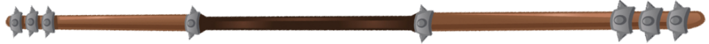 Illustatration of a kanabō, a staff covered with metal studs and spikes.